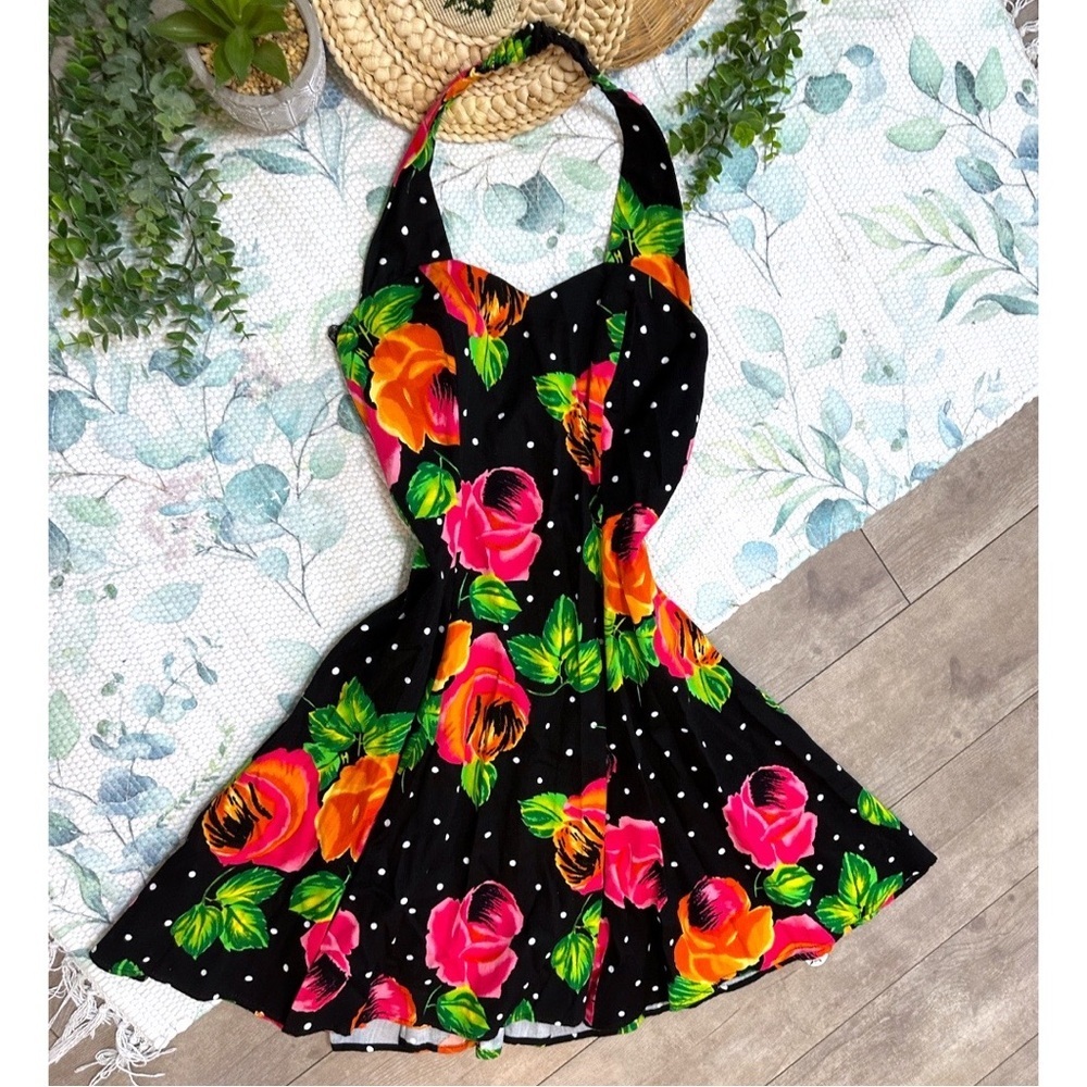 Vintage Positively Ellyn Women’s Floral Mini Halter Twirl Dress 
Size 6
